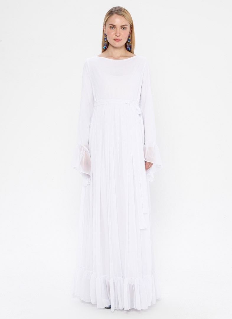 Moda Labio Şifon Hamile Elbise - Beyaz
