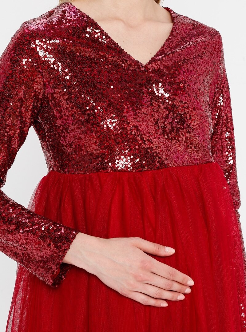 Moda Labio Kadın Payetli Hamile Elbise görsel 4