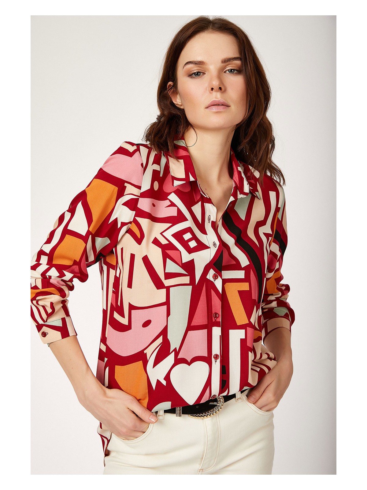 Bigdart 3721 Mix Grafik Desenli Viskon Gömlek