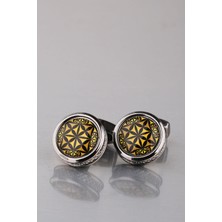 Kravatkolik Füme Renk Sarı Taşlı Yuvarlak Kol Düğmesi KD881