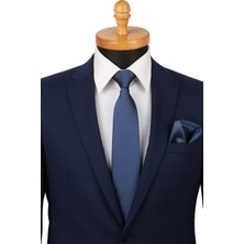 Kravatkolik Mavi Nokta Desen Mendilli Klasik Kravat KK4153