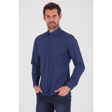 Hatemoğlu Erkek Desenli Slim Fit Lacivert Gömlek