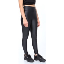 Fit Form Giyim İncebelli Collection Kadın Siyah  Mat Deri Geniş Kemerli Kürklü Astar Tayt