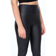 Fit Form Giyim İncebelli Collection Kadın Siyah  Mat Deri Geniş Kemerli Kürklü Astar Tayt