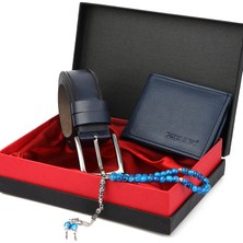 Forentina Lacivert Kemer Cüzdan Tesbih - Erkek Seti Ps0140