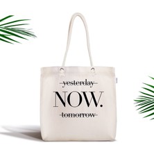 RealHomes Yesterday Tomorrow NOW Yazılı Dijital Baskılı Fermuarlı Kumaş Çanta