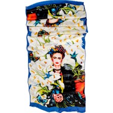 Galiga İpek Fular Frida Flowers Beyaz - Siyah