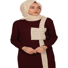 Moncy Butik Cepli Elbise 3001-1 Bordo - Krem