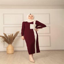 Moncy Butik Cepli Elbise 3001-1 Bordo - Krem