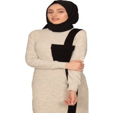 Moncy Butik Cepli Elbise 3001-2 Krem - Siyah