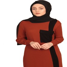 Moncy Butik Cepli Elbise 3001-7 Kiremit - Siyah