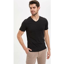 Defacto Slim Fit V Yaka Basic Siyah Tişört M7668AZ20SP