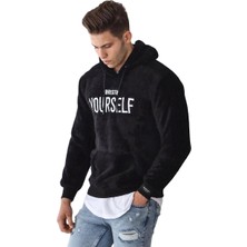 Madmext Kapşonlu Peluş Sweatshirt Siyah 4390
