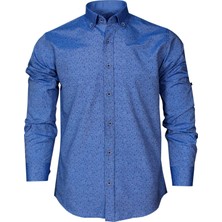 Varetta Slim Fit Mavi Desenli Erkek Gömlek