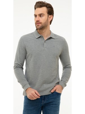 Pierre Cardin Erkek Gri Melanj Slim Fit Polo Yaka Sweatshirt 50226541-VR086