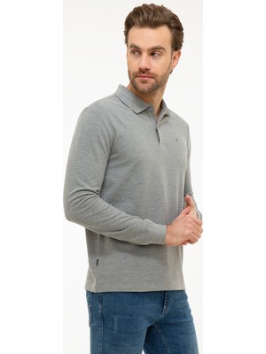 Pierre Cardin Erkek Gri Melanj Slim Fit Polo Yaka Sweatshirt 50226541-VR086