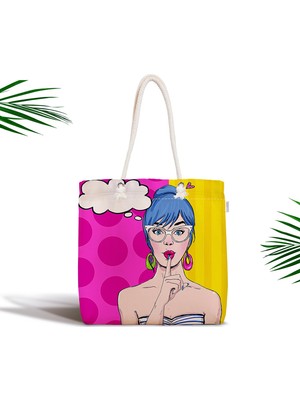 RealHomes Pop Art Dijital Baskılı Fermuarlı Modern Kumaş Çanta
