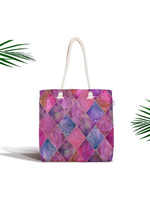 RealHomes Geometrik Pudra Renkler Modern Tasarımlı Fermuarlı Modern Kumaş Çanta