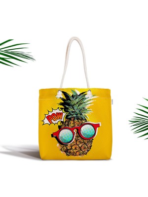 RealHomes Pop Art Temalı Ananas Özel Tasarım Fermuarlı Kumaş Çanta