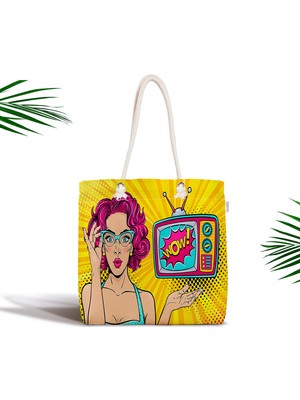 RealHomes Pop Art Wow Desenli Özel Tasarım Fermuarlı Modern Kumaş Çanta