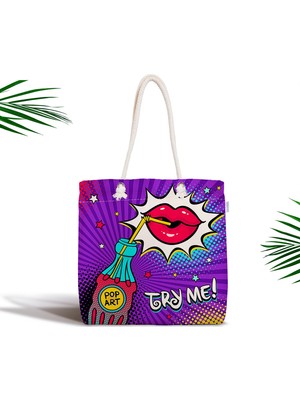 RealHomes Try Me Pop Art Özel Tasarımlı Dijital Baskılı Fermuarlı Kumaş Çanta
