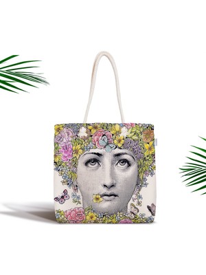 RealHomes Piero Fornasetti Tasarımlı Fermuarlı Modern Kumaş Çanta