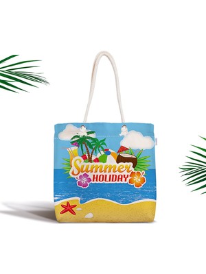 RealHomes Summer Holiday Özel Tasarımlı Dijital Baskılı Fermuarlı Bez Çanta