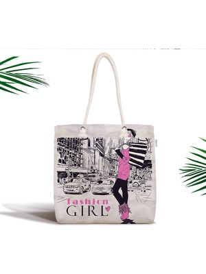 RealHomes Fashion Girl Özel Tasarımlı Dijital Baskılı Fermuarlı Kumaş Çanta