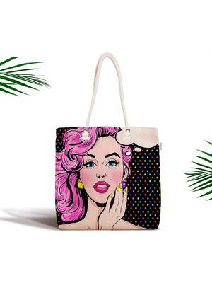 RealHomes Pop Art Retro Dijital Baskılı Fermuarlı Modern Kumaş Çanta