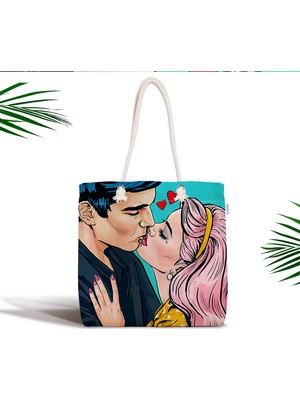 RealHomes Pop Art Resimli Dijital Baskılı Fermuarlı Modern Kumaş Çanta