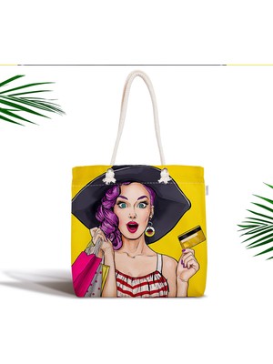 RealHomes Pop Art Resimli Dijital Baskılı Fermuarlı Modern Kumaş Çanta