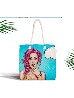 RealHomes Pop Art Desen Dijital Baskılı Fermuarlı Modern Kumaş Çanta