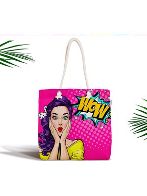RealHomes Pop Art Resimli Dijital Baskılı Fermuarlı Modern Kumaş Çanta