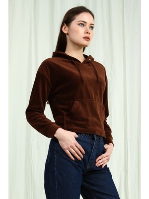 Collezione Kadın Kahverengi Regular Kapüşonlu Sweatshirt