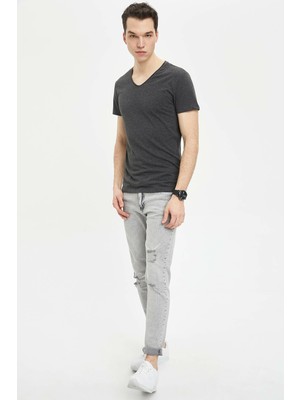 Defacto Slim Fit Bisiklet Yaka Basic Kısa Kollu Antrasit Tişört M4792AZ20SP