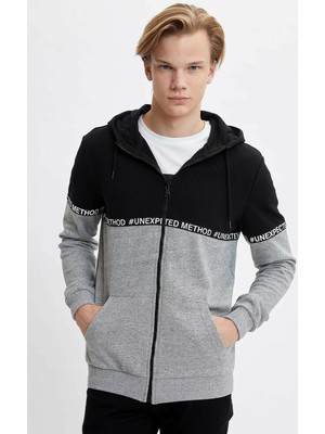 DeFacto Blok Desenli Slim Fit Kapüşonlu Fermuarlı Sweatshirt M7542AZ20SP