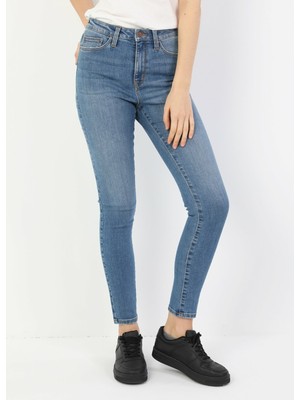 Colins 760 DIANA Yüksek Bel Dar Paça Super Slim Fit Mavi Kadın Jean Pantolon