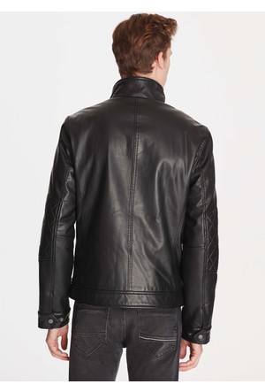 Suni Deri Biker Ceket Mavi