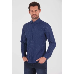 Erkek Desenli Slim Fit Lacivert Gömlek