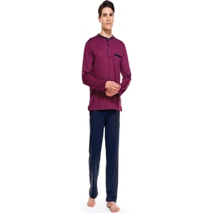 Çift Kaplan 8540 Jakarlı Patlı Uzun Kol Erkek Pijama Takım Bordo XL