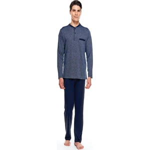 Çift Kaplan 8540 Jakarlı Patlı Uzun Kol Erkek Pijama Takım İndigo XL