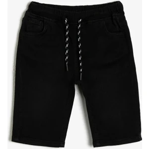 Basic Beli Kordonlu ve Lastikli Rahat Kesim Jean Şort
