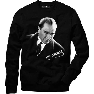 Atatürk Portre Erkek Uzun Kollu Bisiklet Yaka  Sweatshirt
