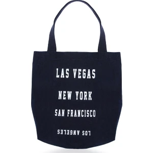 Baagistanbul Tasarım Lacivert Şehir Slogan Baskılı Kadın Kot Omuz Çantası