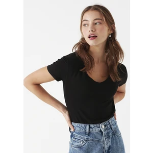 Kadın V Yaka Siyah Basic Tişört 168422-900