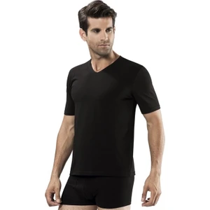 Çift Kaplan 945 V Yaka Pamuklu Erkek Fanila T Shirt Siyah 3 Adet