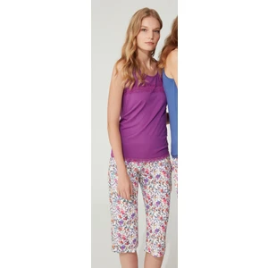 3735 Kadın Kapri Pijama Takımı - Mor