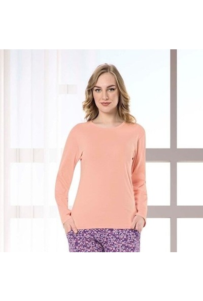 Akare 418 Pamuklu Likralı Uzun Kollu Kadın Pijama Takımı Ev Pijaması
