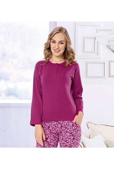 Akare 413 Pamuklu Likralı Uzun Kollu Kadın Pijama Takımı Ev Pijaması