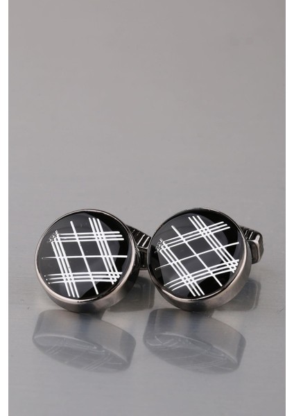 Füme Renk Siyah Taşlı Yuvarlak Kol Düğmesi KD873